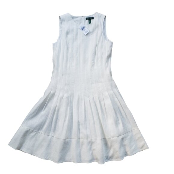 NEW! Lauren Ralph Lauren Pleated Linen Dress Women's 12 Ivory White - Picture 1 of 8